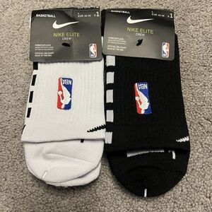 Nike Elite NBA Dri-FIT Basketball Quarter Crew Socks Black White 2 Pairs